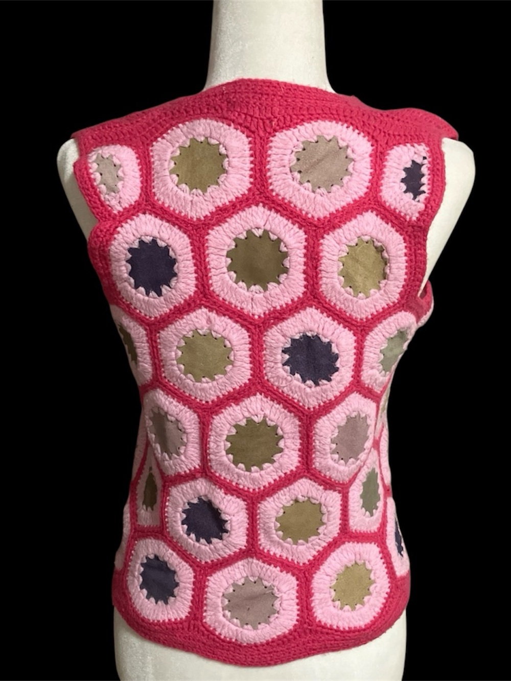 Handmade Pink Crochet Mosaic Vest Sweater